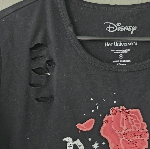 Disney Tee Shirt Women XL Black Beauty & The Beast Break The Spell Distressed - Picture 9 of 14